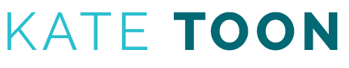 Blue and teal Kate Toon logo on white background